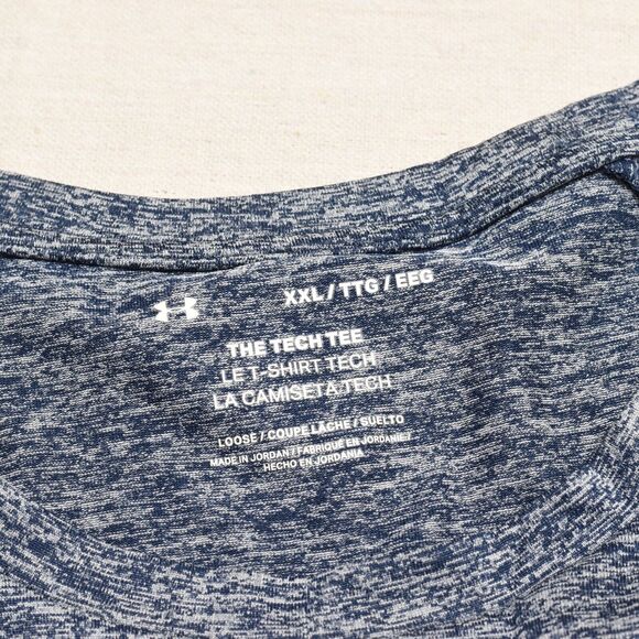 Under Armour Men T Shirt Short Sleeve Striped Polyester Blue Size 2XL Tech Tee - Picture 8 of 8